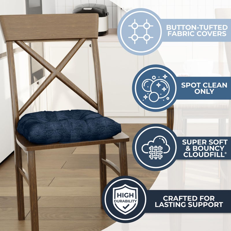 Klear Vu Gripper Overstuffed Universal Non-Slip Dining Chair Cushions for Kitchen Decor or Office Use, U-Shaped Skid-Proof Seat Pad, 17x17 Inches, 2 Count (Pack of 1), Solid Indigo - Image 2